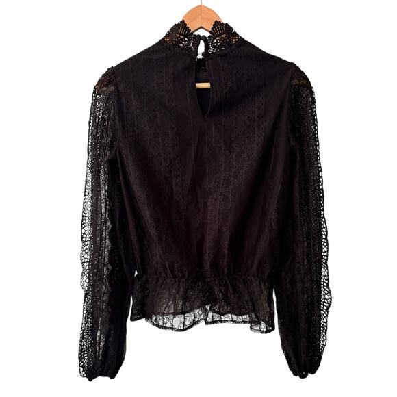 Express XS Black High Neck Long Sleeve Lace Top Whimsygoth Dark Romantic - Picture 12 of 12